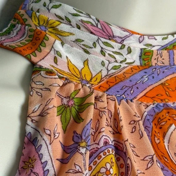 1. State Womens Halter Blouse M Orange Pink Paisley Lined Office Brunch Feminine - Picture 9 of 9